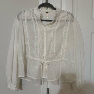 Free People Ivory Lace Button-Up Blouse